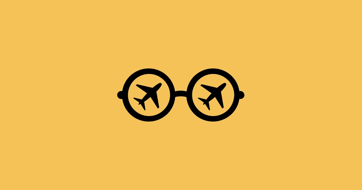 GuideGeek logo: round glasses with airplane icons in the lenses, on a mustard yellow background.